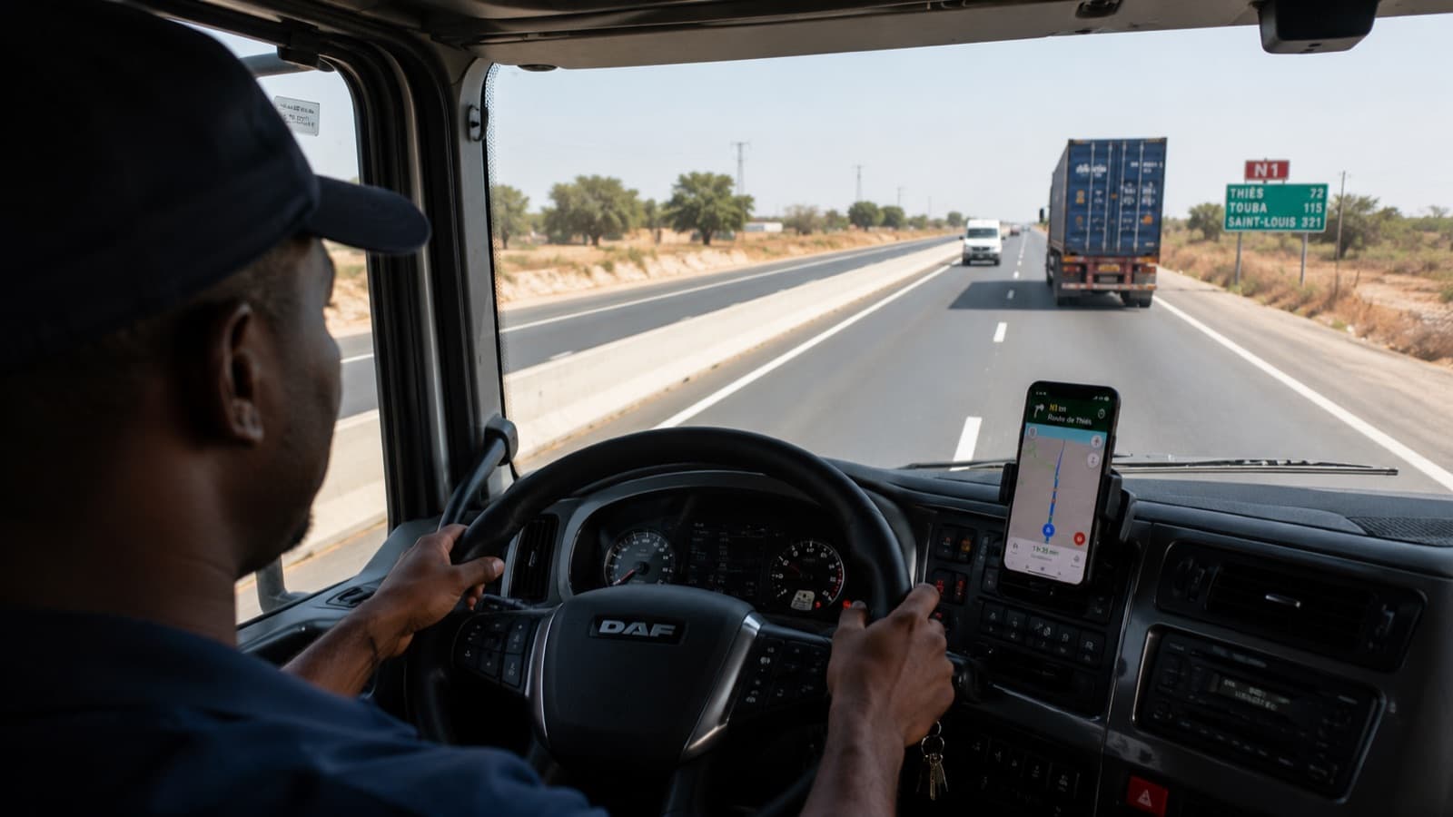 Driver at the wheel, guided by the app on his phone